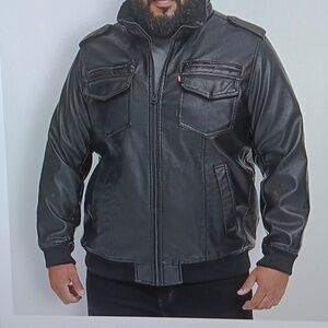 Levi's Men's Faux Leather Black Bomber Jacket, XL.